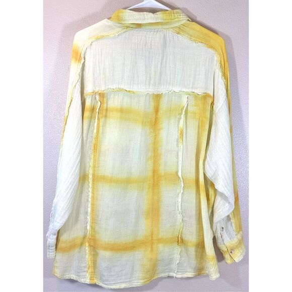NWOT Free People We The Free Washed Away Yellow Oversized Plaid Button Up Top S - Picture 5 of 11